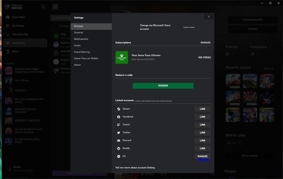 kekivelez's tweet photo. @XboxGamePass @xboxinsider @XboxSupport @Xbox Is there a way to force unlink my gamepass account from whatever EA account is on it. @EA told me there is no way to do it on their end if I don't have access to the email/acct my gamertag is assctd with https://t.co/VA2VmcatI1