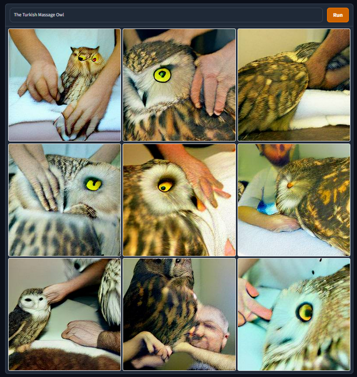 hireddivas's tweet photo. #dallemini #wpdr The Turkish Massage Owl https://t.co/4fIRslrOdD