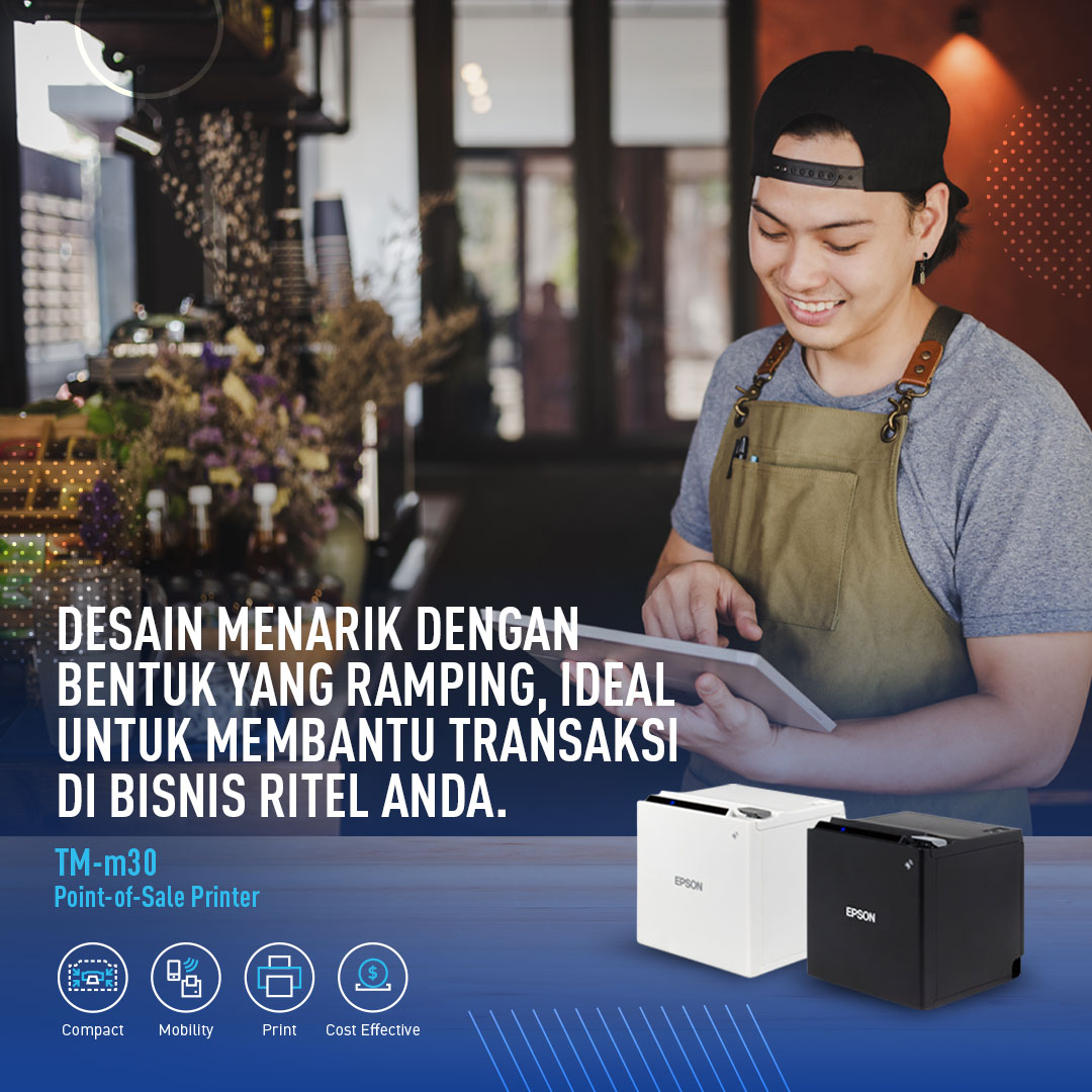 EpsonIndonesia's tweet photo. Dengan desainnya yang menarik, #printerPOS Epson TM-m30 akan memberikan nilai tambah bagi bisnis Anda, sekaligus memperlancar proses transaksi. Mendukung berbagai konektivitas seperti Bluetooth, NFC, Ethernet, dan USB, serta instalasi yang mudah di berbagai sistem operasi, https://t.co/j3kBDUE8zr