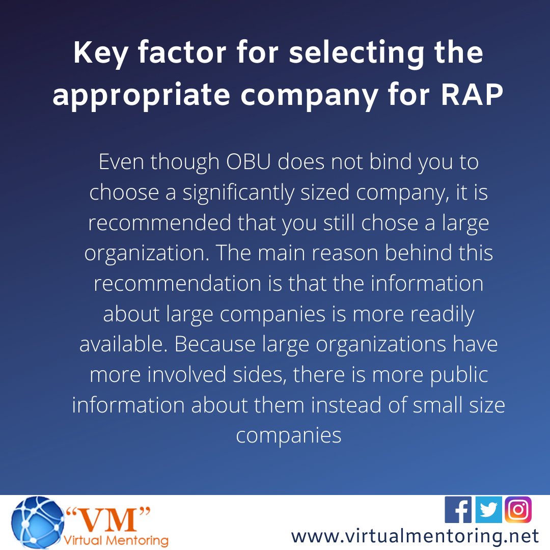 VMentoring's tweet photo. An important tip for students who are planning to prepare their Research and Analysis Project for OBU.
Visit our website for further details on the selection of an appropriate company for your RAP.
https://t.co/m6RfagxWa6 https://t.co/Jx5GBV5Ebv