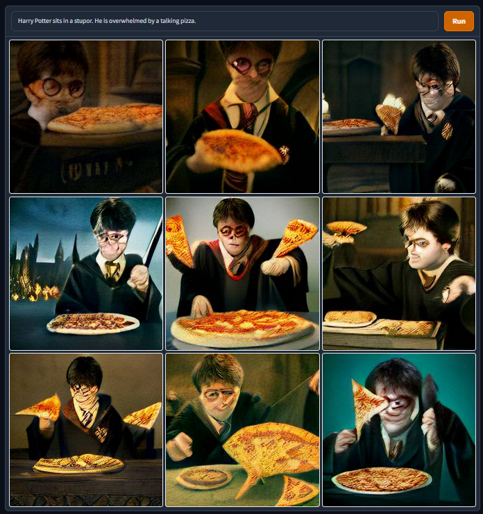 hireddivas's tweet photo. #dallemini #wpdr Harry Potter sits in a stupor. He is overwhelmed by a talking pizza. https://t.co/bLX02o5Uyi