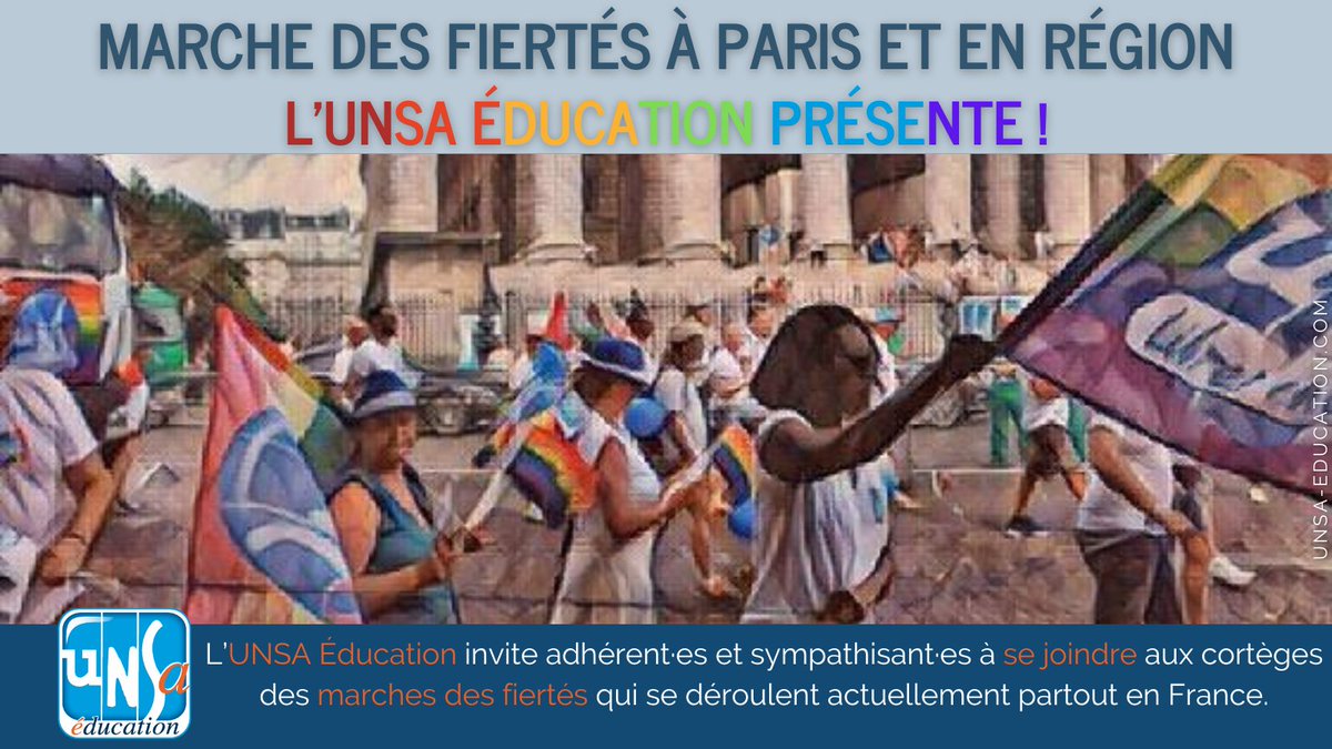 UNSA_Education's tweet photo. Marche des fiertés à Paris et en région : l’UNSA Éducation présente ! ➡️ https://t.co/0gVhLtmEHS https://t.co/eyjNO84KRv