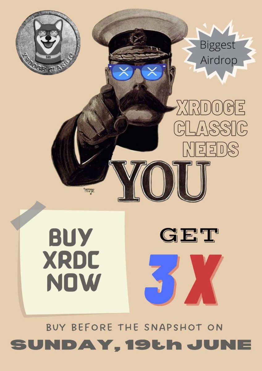 🔥XrdogeClassic Giveaway🎉🔥 

🗓️19th June "Snapshot"

💎25k $XRDC each to 4winners💰

🐶Follow @XRdogeClassic @EndTheGlobe
 &amp; xShillerz⬇️
🐶Like &amp; RT/Tag Friends
🐶Join Discord discord.gg/2PFa4cj8Tu
🐶Join TG t.me/+ImnTvbMNfgZkM…

4️⃣8️⃣hrs⏰

#XRDCcommunity