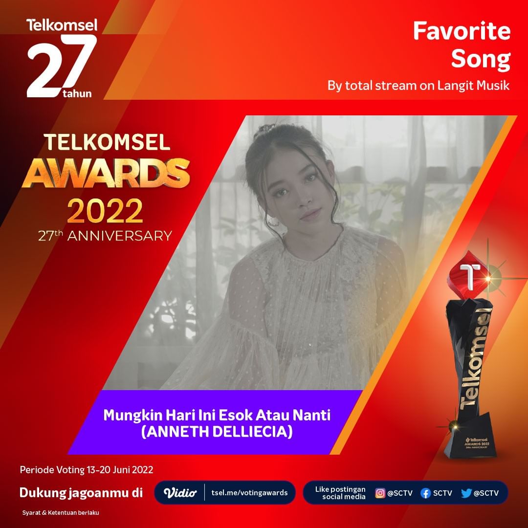 SMN_Channel's tweet photo. Yeayyy ✨🥰 @Annethdlc masuk dalam nominasi Telkomsel Awards 2022 sebagai "Favorite Song"
VOTE yang banyak sekarang juga!!! Periode vote dimulai dari 14-20 Juni 2022 pukul 23:59 WIB ya. Dont Miss it!! Vote vote vote ❤ #AnnethDelliecia #Anneth https://t.co/LmylSPU9Gu