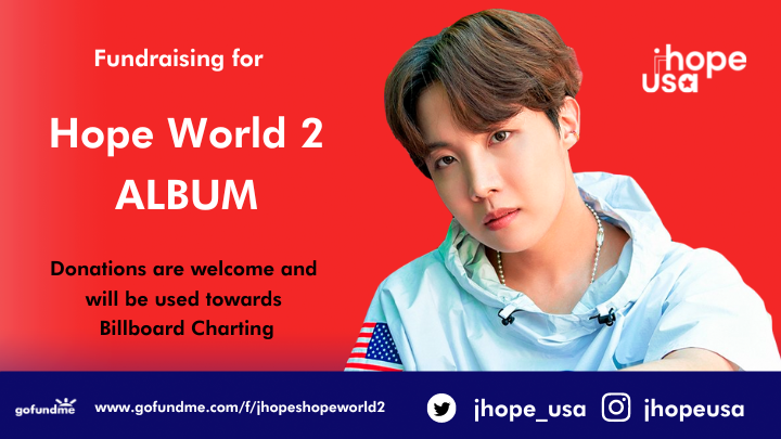 jhope_usa's tweet photo. Hope World 2 Fundraising
We are open to fundraising for j-hope's 1st official album. We know it will be legendary. We'd love your support to help chart it as high as possible on the Billboard Charts!
โถ๏ธ https://t.co/n6BTyqaJlx
{ #HopeWorld2 #jhope @BTS_twt } https://t.co/FHKux6x3rT