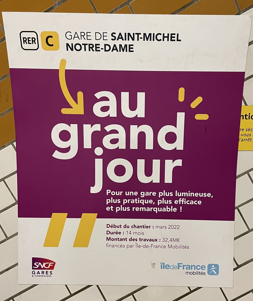 Cheminot_du_75's tweet photo. Du 21 août au 19 décembre 2022, pour accélérer la rénovation des quais du RER C de la gare de Saint-Michel-Notre-Dame, ceux-ci vont être fermés 24h/24 et tous les trains (RER C) n'y marqueront plus l’arrêt. La gare restera ouverte pour le RER B et les lignes de métro 4 et 10. https://t.co/UOZNs8KkSV