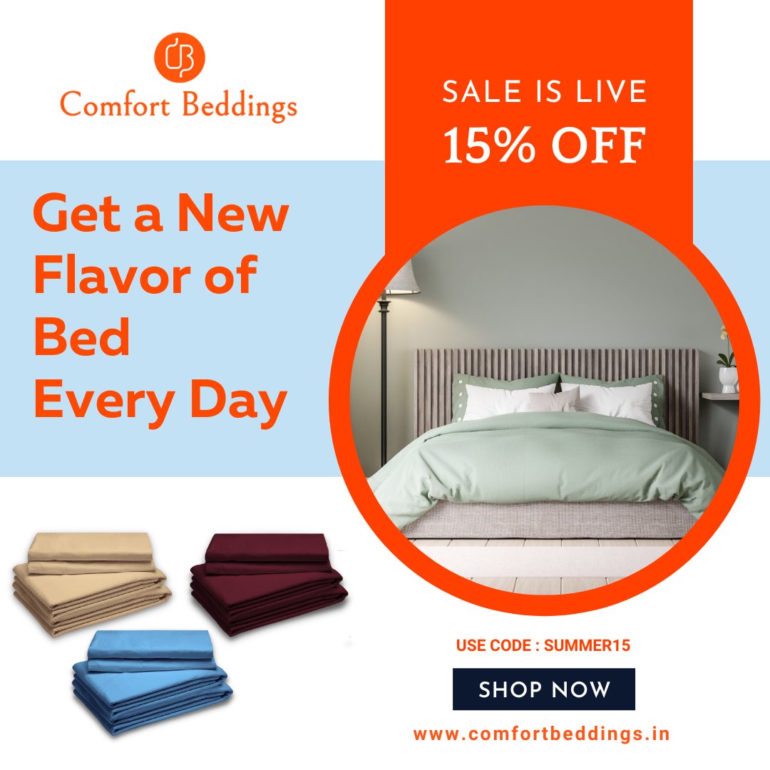 BeddingsIndia's tweet photo. Enjoy Flat 15%  OFF on Your Favourite Beddings..🤩🥳
Hurry Up! Offer Only Valid Till 19th of June.🛏

 #beddings #beddingset #beddingsets #beddingsheet #beddingdecor #newbedding #comfortbeddings #comfortbeddingsindia #OfferSale #LimitedOffer #limitedooffer https://t.co/330TURaQte