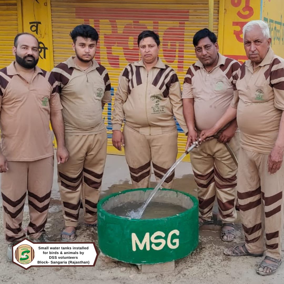 GreenSwelfares's tweet photo. Every drop counts. Installing small water tanks🥤 for birds🐦 and animals🐄 to save them from scorching heat🌞| DSS Volunteers, Sangria, Rajasthan   #water #AnimalWelfare #NurturingBirds #DeraSachaSauda https://t.co/V2JNJMWO2u