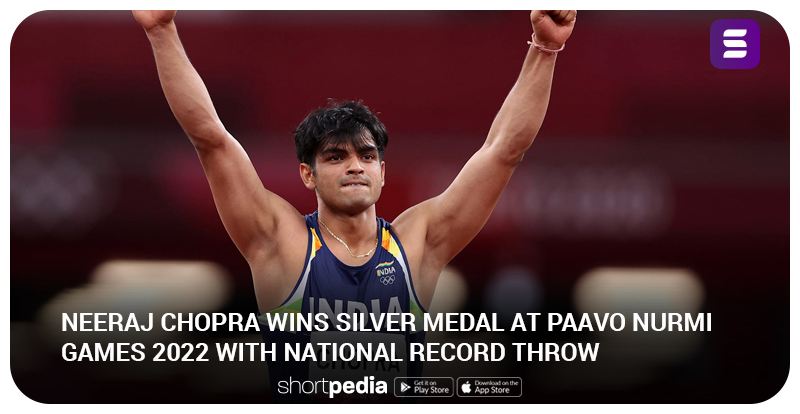 ShortpediaApp's tweet photo. #NeerajChopra had a sensational outing on his return to action as won a #silvermedal at the #PaavoNurmi Games 2022 in #Finland. He finished behind Finland's #OliverHelander (89.83m) in the competition. https://t.co/JUy9g0jhKt
