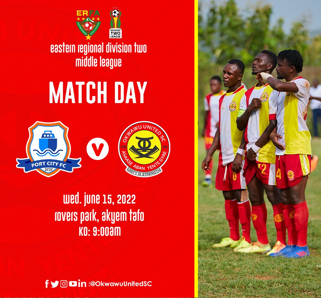OkwawuUnitedFC's tweet photo. Asaase Aban!! Here we go again.
Its Match Day
🆚 Port City FC (A) 
🏟️ Akyem Tafo Rovers Park
⏲️ 9:00am

#asaaseaban #okwawuunitedsc #okwawu4eliteleague #okwawugreatagain #abanb3ba #okwawupride https://t.co/D8MDuQdFxu