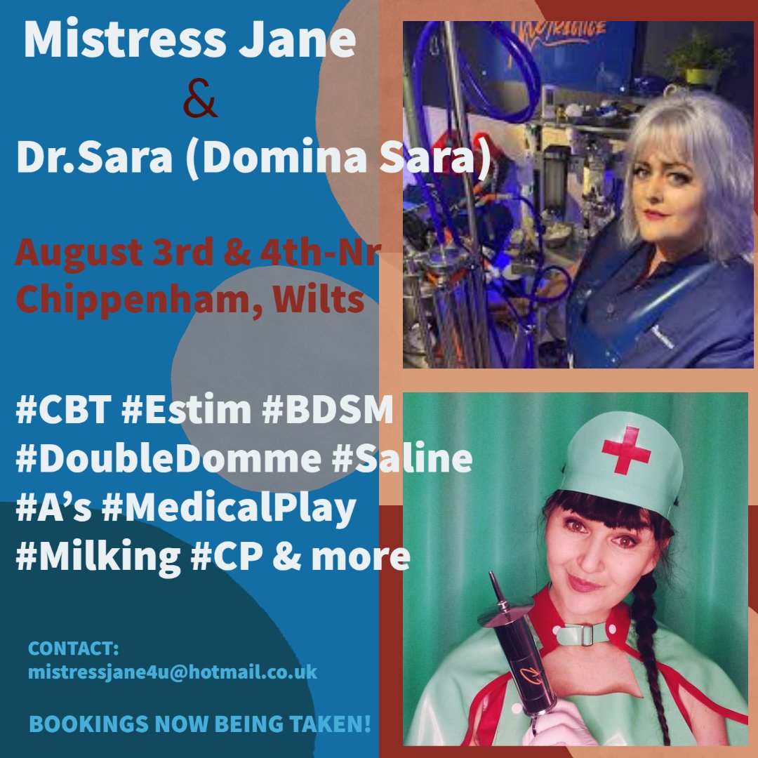 A #DoubleDomme extravaganza with the amazing @FetishMedical & @MistressJane3 3⃣rd & 4⃣th August. Bookings now being taken. Contact mistressjane4u@hotmail.co.uk
