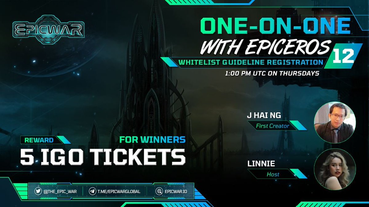 the_epic_war's tweet photo. ONE-ON-ONE WITH EPICEROS NO.1️⃣2️⃣:  
Whitelist Guideline Registration

⏰ 1:00 PM UTC, June 16th
💬 Livestream on https://t.co/CNg4JKb0SL
💎Prize: 5 IGO tickets
📝Rules: 
- Follow &amp; Retweet
- Tag 3 friends &amp; comment questions in this post
#EpicWar #F2P2E #Epiceros https://t.co/5zZS1kjyfr