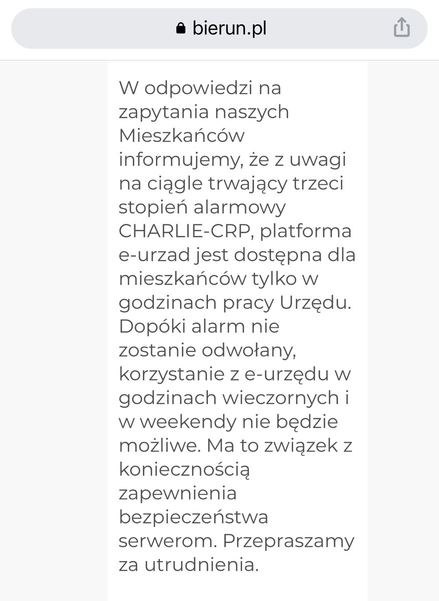 niebezpiecznik's tweet photo. Urząd miejski w Bieruniu wyłącza serwery na noc, bo stopień alarmowy CHARLIE-CRP, a nie ma kto patrzeć w logi 🤷‍♂️ https://t.co/xff9a1Ex5o