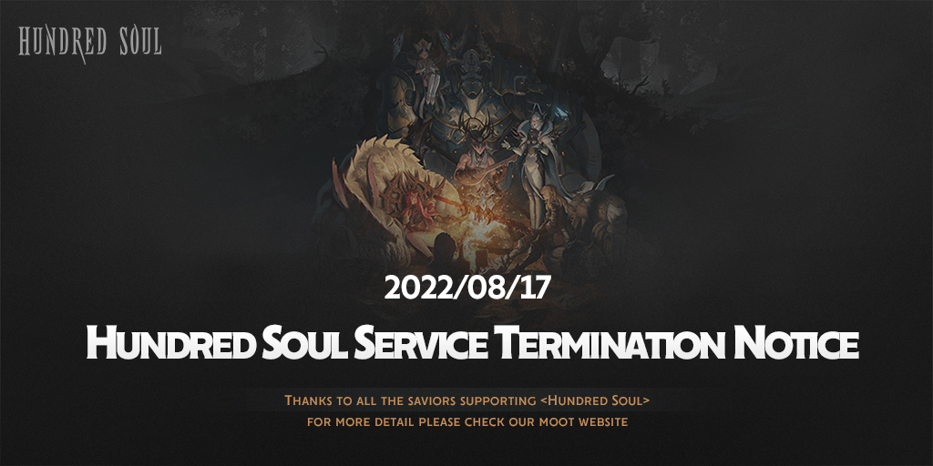 hundredsoul_na's tweet photo. 【Notice of Hundred Soul Service Termination】
For more information please check the link
https://t.co/dW6cvFJsRd
#HundredSoul #LastSavior #HOUND13 https://t.co/hmkSYyAHz0