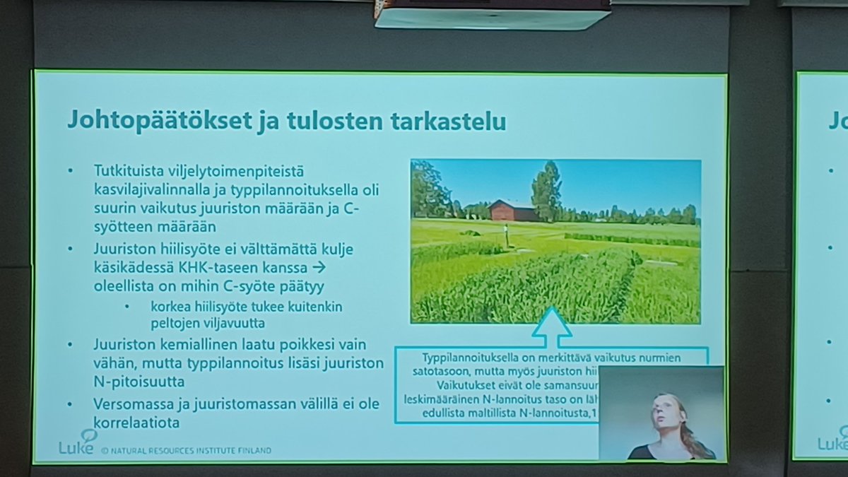 EllaAnu's tweet photo. Maataloustieteen päivillä hyvää koontia nurmista ja laidunnuksesta! Timotei kestää kuumaa jos vettä riittää. Suurin juuristo nurmiheinillä kun 150kgN/ha. Laidunnus motivoi lehmää vaikkei olisi edes syötävää. #maataloustiede2022 @ProAgria https://t.co/MMQPc2Y98p