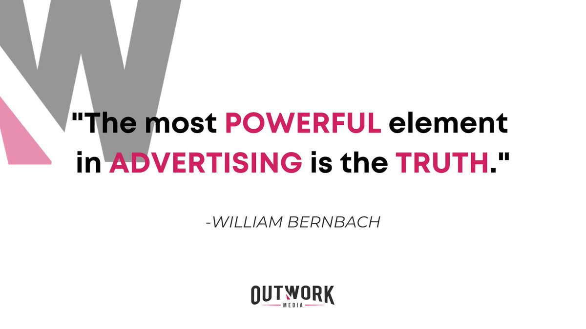 outworkmedia's tweet photo. 🔑 Key to success in advertising:

When you're in a digital marketing world it is important to be who you are, showcasing what you can do and offer. 👌

Don't overpromise nor underdeliver. 😏 

#wednesdaywisdom #advertisingandmarketing #DigitalMarketing #businessmindset https://t.co/VIUasGvmkN