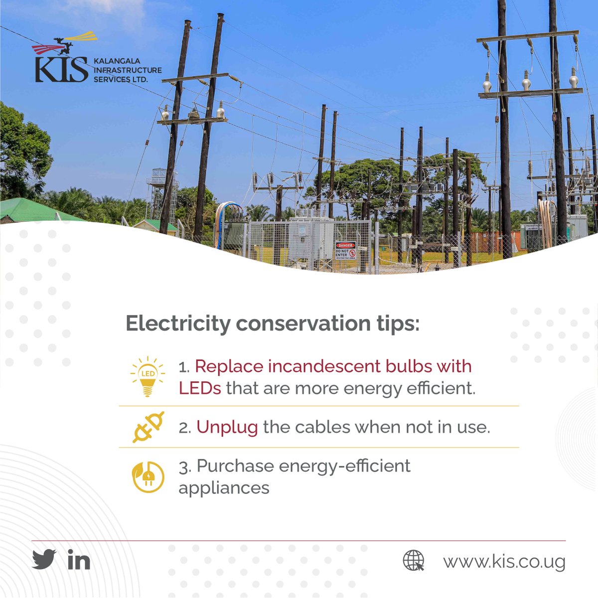 kis_ltd's tweet photo. Regulating the electricity we use can go a long way in the conservation of our environment. Here are some ways you can regulate electricity consumption.
#conservationtip https://t.co/Ht0MnMAvvG