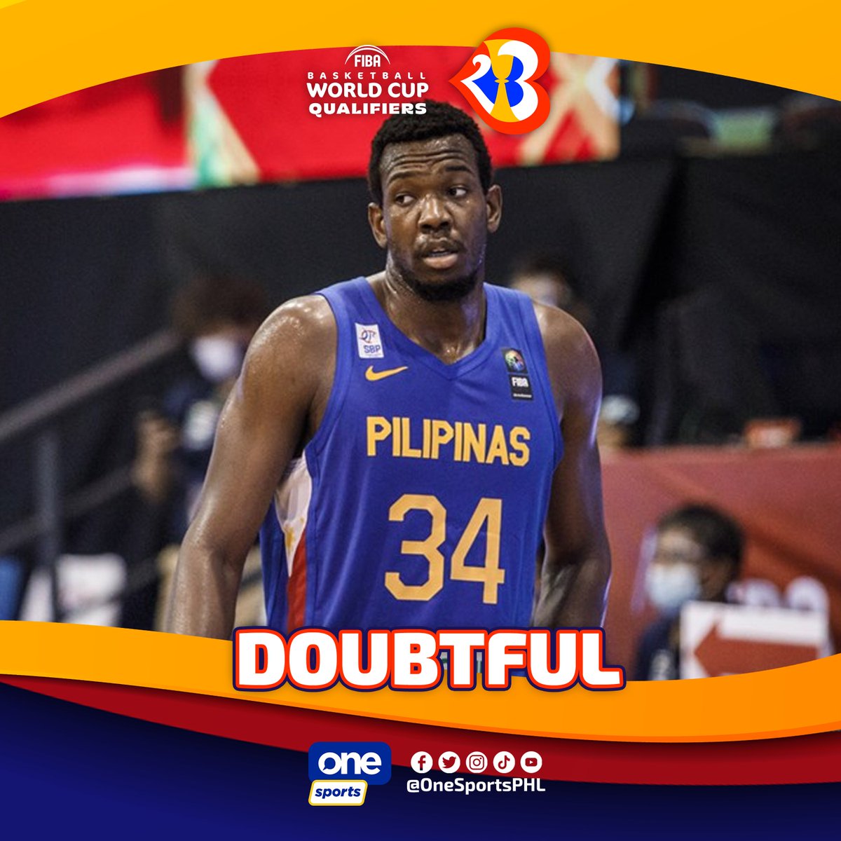 OneSportsPHL's tweet photo. Per an SBP update, Ange Kouame has a meniscal sprain and partial ACL tear. He won't play in the scheduled friendlies vs. Korea and is doubtful for the third window of the #FIBAWC Qualifiers.

Also injured is his Ateneo teammate Dave Ildefonso, who has an ankle injury.

#WinForAll https://t.co/jN1eC5te4a
