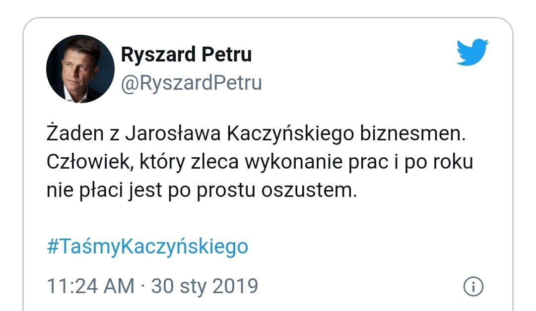 RyszardPetru's tweet photo. Znów wygrałem z Jarosławem Kaczyńskim. Sąd Najwyższy odrzucił jego wniosek o skargę kasacyjną. Musi teraz przelać na mój rachunek 360 zł jako zwrot kosztów postępowania.

A chodzi cały czas o ten sam tweet. https://t.co/BVDh5Wrka4