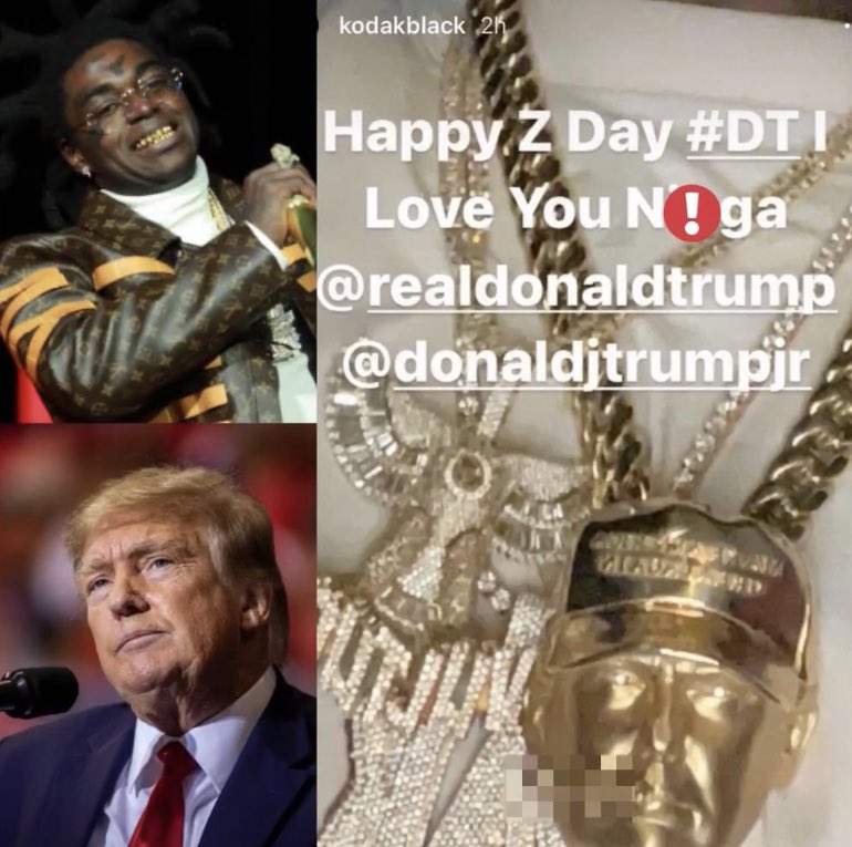 Kodak Black wishes former President Donald Trump a happy birthday and shows his Trump chain 