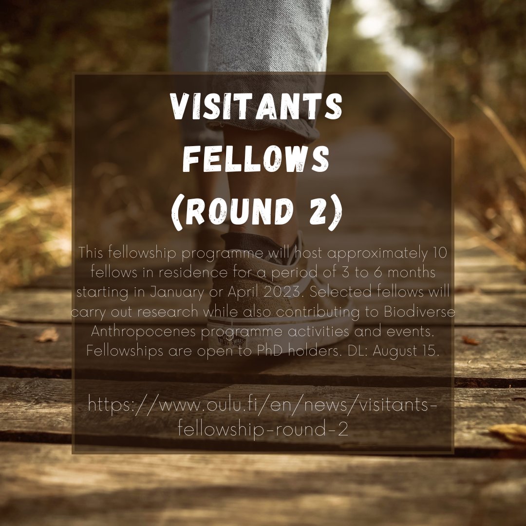 <a href="/arcticants/">Biodiverse Anthropocenes</a> is thrilled to announce the second round of our VisitANTS Fellowship call.
Here's the link with more information and to submit your application: oulu.fi/en/news/visita…