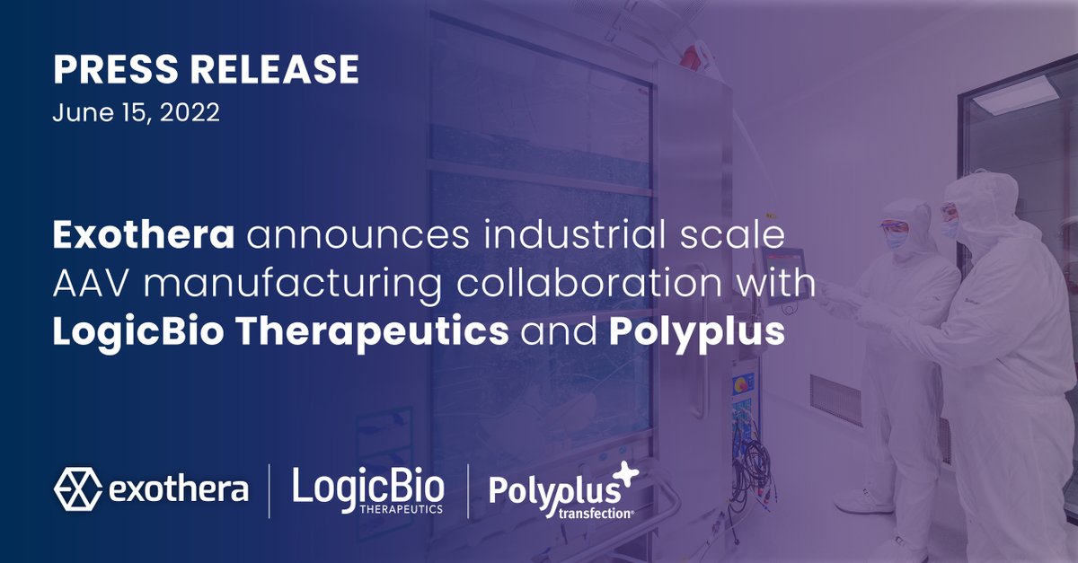 [PRESS RELEASE] 
This collaboration among @EXOTHERA, LogicBio Therapeutics, and @Polyplus_Transf aims to develop a highly scalable and cost-effective AAV manufacturing platform! Read the press release: bit.ly/3zEeMFe
#GeneTherapy #vaccines #AAVManufacturing