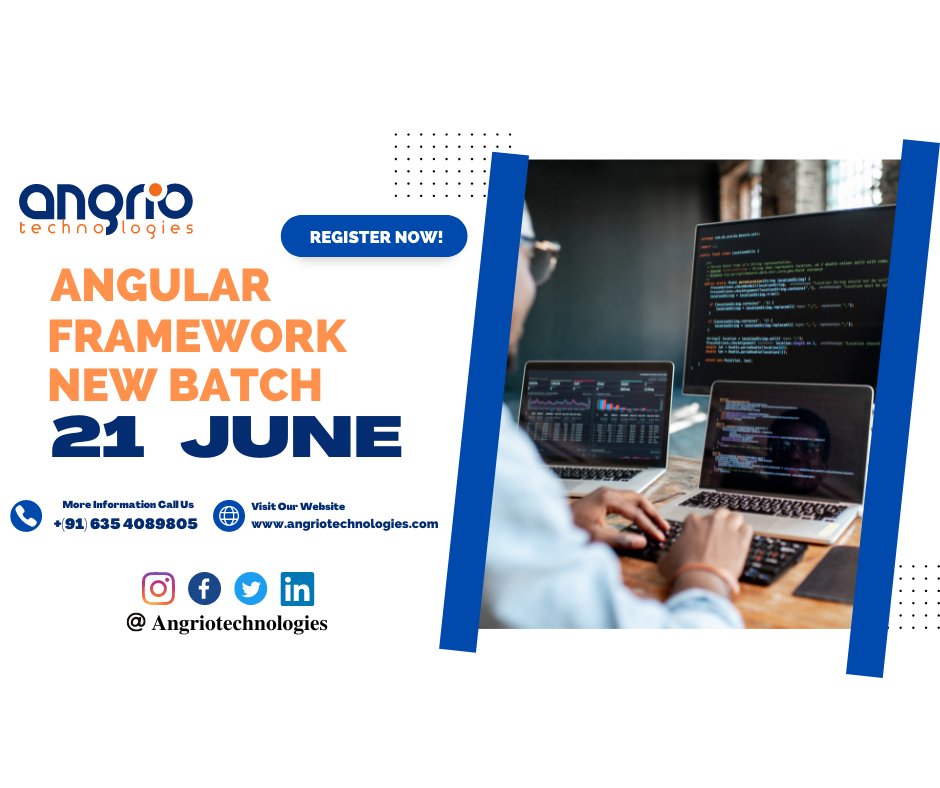 angriotech's tweet photo. 🤩 Hurry Up Guys🤩!!!!!
5️⃣ Days Left For New Batch...
⚠️Limited Seats ⚠️
👩💻Become Angular Developer..👨💻
#opportunity #itandsoftware #angular #Angrio #AngrioTechnologies #Angrioeducation #angulardeveloper #registernow https://t.co/x4uZj6OBmE