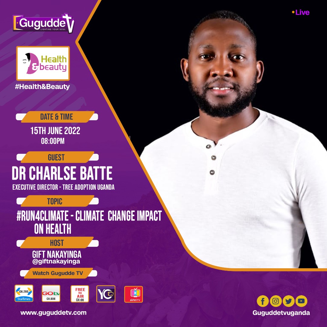 tree_adoptionug's tweet image. Tune in @guguddetvuganda 📺this evening at 8PM as @CharlesBatte joins @giftnakayinga to talk about the impact of #ClimateChange on health ahead of #Run4Climate this Sunday.

🗓️ This evening, 15th June 
📍@guguddetvuganda
⏰ 8PM

#ClimateAction