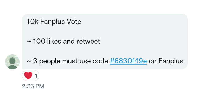 091820_'s tweet photo. 10k Fanplus Vote for #ENHYPEN_JUNGWON

~ 100 likes and retweet

~ 3 people must use code #6830f49e on Fanplus

~no time limit as long as the voting is ongoing

#ENFuelUp #ENHYPEN #JUNGWON https://t.co/ctiZXZeIsA
