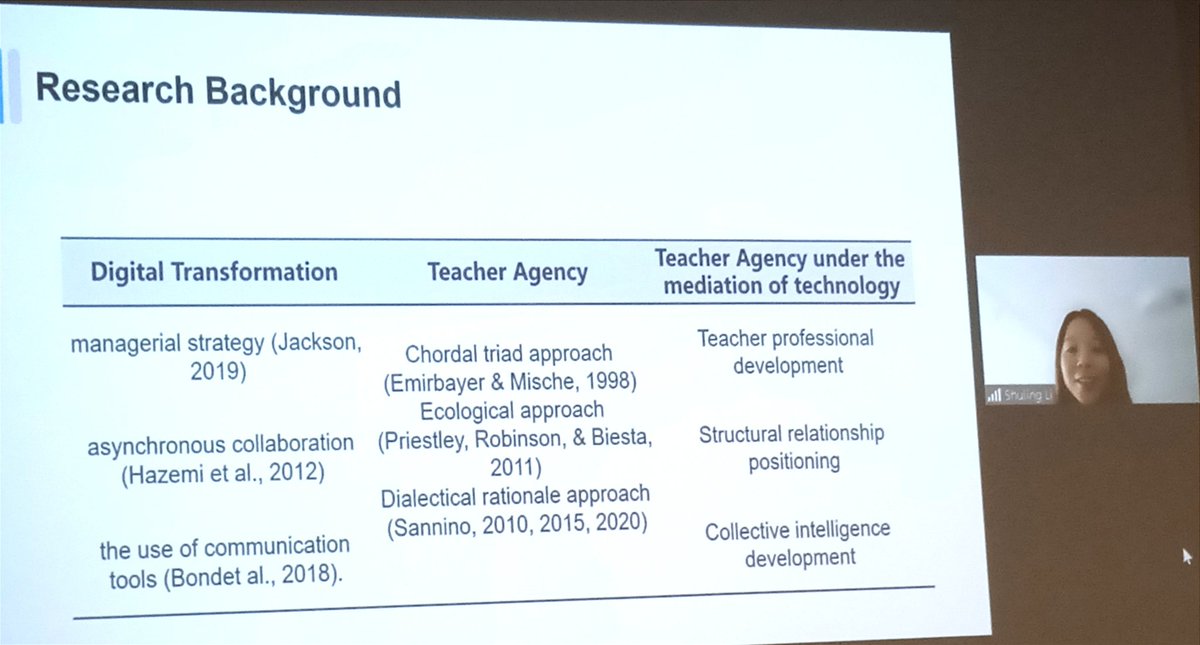 #nbiscar2022 inspiring session on learner's &amp; teacher's identity,  enactment of transformative agency <a href="/PuebladeTrives/">Patricia Martínez-Álvarez</a> / Lémonie, Bottino-Tillon, Grosstephan (transformative interventions in <a href="/ReseauInspe/">Réseau des INSPÉ</a>); teacher agency under the mediation of technology #cscl Shuling Li 🤗