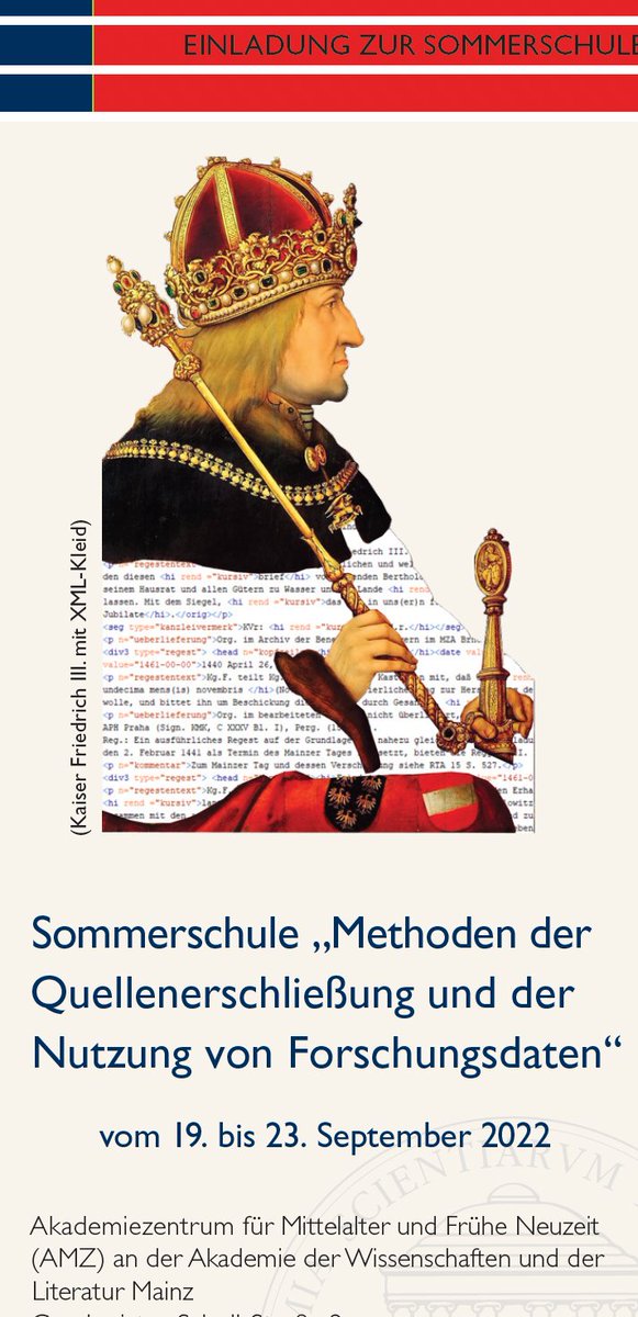 regestaimperii's tweet photo. Verlängerung!
Die Bewerbungsfrist für unsere grundwissenschaftliche #Sommerschule des AMZ @adwmainz wurde bist zum 15.07.22 verlängert!
Mehr Infos: https://t.co/KXXvTNsw89 https://t.co/VzwYkdZCwu