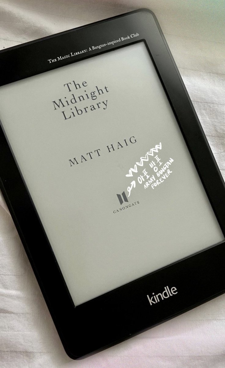 cheekybanterfly's tweet photo. #TheMagicLibrary is now reading a Namgi pick: The Midnight Library by @matthaig1. Look what I found on the title page! 🫶🏼💜 @BTS_twt forever. ARMY forever. #BTS https://t.co/UBnWlW98Db