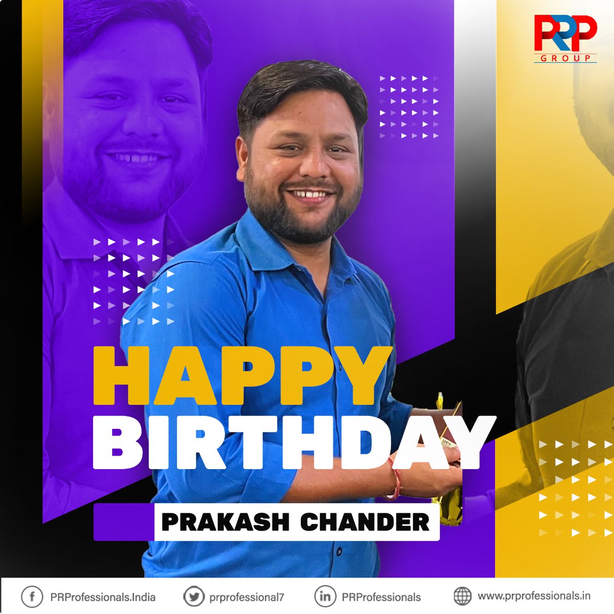 prprofessional7's tweet photo. Wishing #Prakash_Chander a very #HappyBirthday! May this birthday bring happiness and positivity for you. We wish you good luck and success in your future endeavors.
#PRP #Happy_Birthday #Birthday #PRProfessionals #PRPTeam #PRPGroup #PRPCelebrates https://t.co/KFNUpDggO2