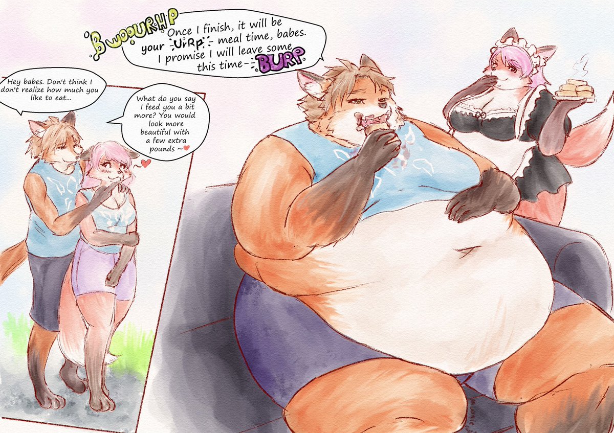Moon_Dwolf's tweet photo. Seems this feeder fox boi started to enjoy the meals meant for his girlfriend a bit too much. https://t.co/Uh9UbaAijK