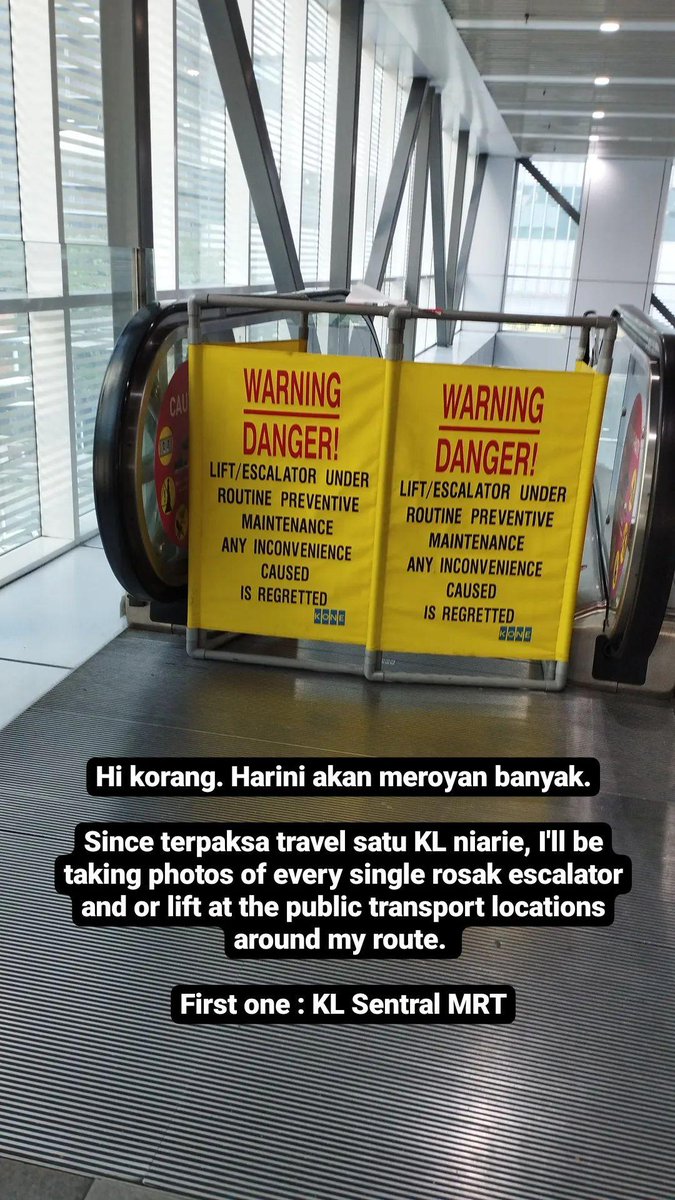 faidh65's tweet photo. A mini thread featuring the fecked-up escalators and lifts I encountered during my little journey today, taken from my own IG stories.

#1 : KL Sentral MRT.

@AskRapidKL @MyRapidKL @transitmy https://t.co/fMuDMXJxf3