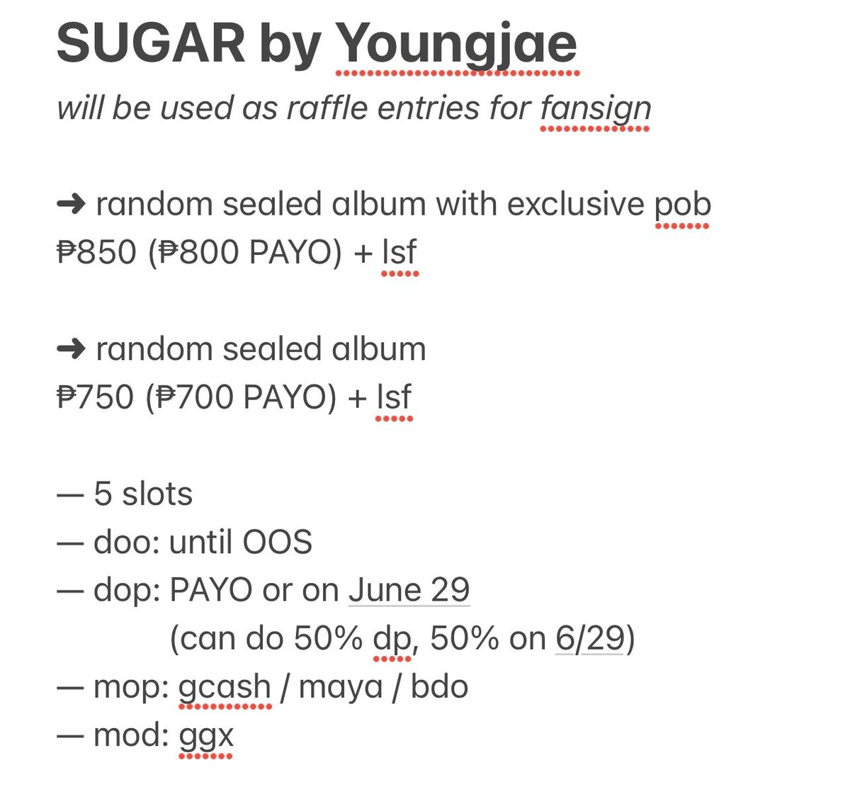 okseunie's tweet photo. hi, besties! please help rt 🥺👉🏼👈🏼

♡ this will be from the @cdmentph fansign event #YOUNGJAE_FansignPH 

♡ first 2 buyers will get a random official #YOUNGJAE photocard

♡ message me if you have any questions! 

[ wts lfb got7 ph youngjae sugar ] https://t.co/YfHnSTFQqD