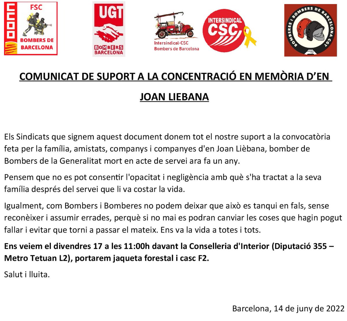 Bombers Barcelona CCOO tweet media