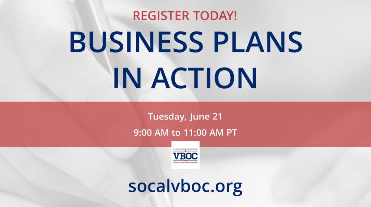 SoCalVBOC's tweet image. &quot;If you fail to plan, you plan to fail&quot; said Benjamin Franklin

At the @SoCalVBOC, we&apos;re here to help you succeed with your #VeteranOwnedBusiness. 

Join us for Business Plans in Action on June 21 from 9-11 am PT.

sba-vboc.ecenterdirect.com/events/23409

#VetBiz #SoCalVBOC #Entrepreneurship