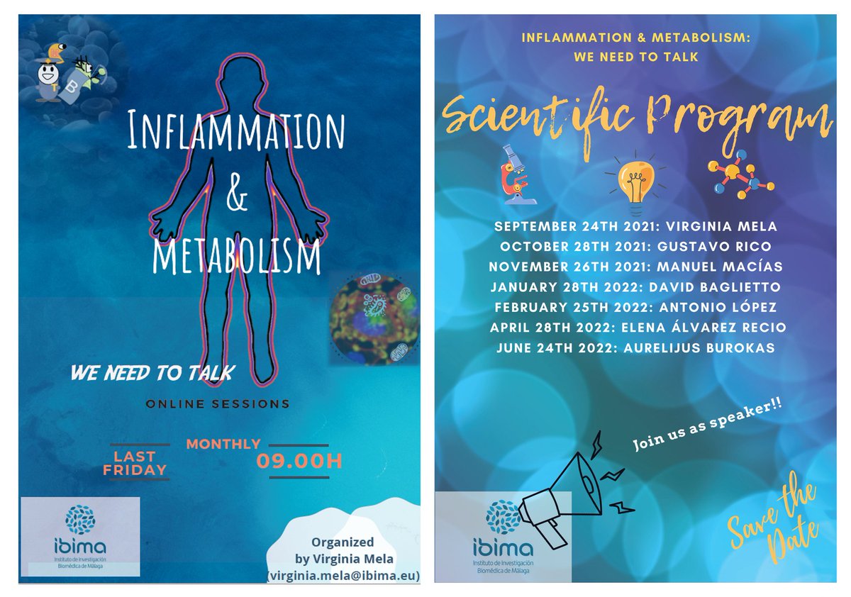 📣 'Inflammation &amp; Metabolism: We need to talk  | 'Microbiota-gut-brain axis in aging: focusing on metagenomics and metabolomics interaction'

📆24 de junio de 2022 - 09.00 h
🗣️Imparte: Aurelijus Burokas. Universidad de Vilnus (Lituania).
online.
➡ bit.ly/3mOqHIR