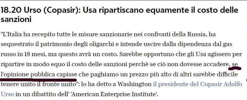 Turk182_strikes's tweet photo. Così @adolfoUrso, parlando dei costi della #guerra e delle ripercussioni per l'economia europea.
"Se l'opinione pubblica capisse......" https://t.co/XTJkBro6e9