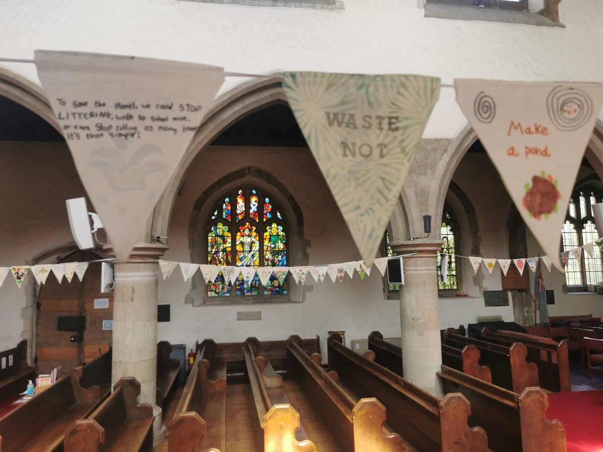 PoHornchurch's tweet photo. Our "Waste not" #EcoBunting has a 'twin' appearing later this week. Can you finish the famous saying &amp; guess what it will say? "Waste not..." #EcoChurch #environment #communityproject @MessyChurchInHx @ARochaUK @HornchurchLife https://t.co/IOQQ075KrY