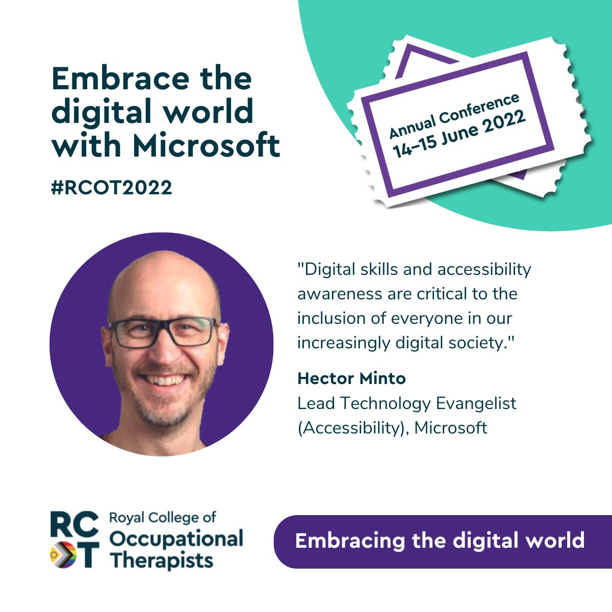 theRCOT's tweet photo. Are you ready for day 2 of #RCOT2022? 🎉

Our 1st plenary session of the day is with @Microsoft's Lead Accessibility Evangelist (Director), @hminto. We're really looking forward to hearing about how critical digital skills and accessibility are to the inclusion of everyone. https://t.co/493KGLLHnP