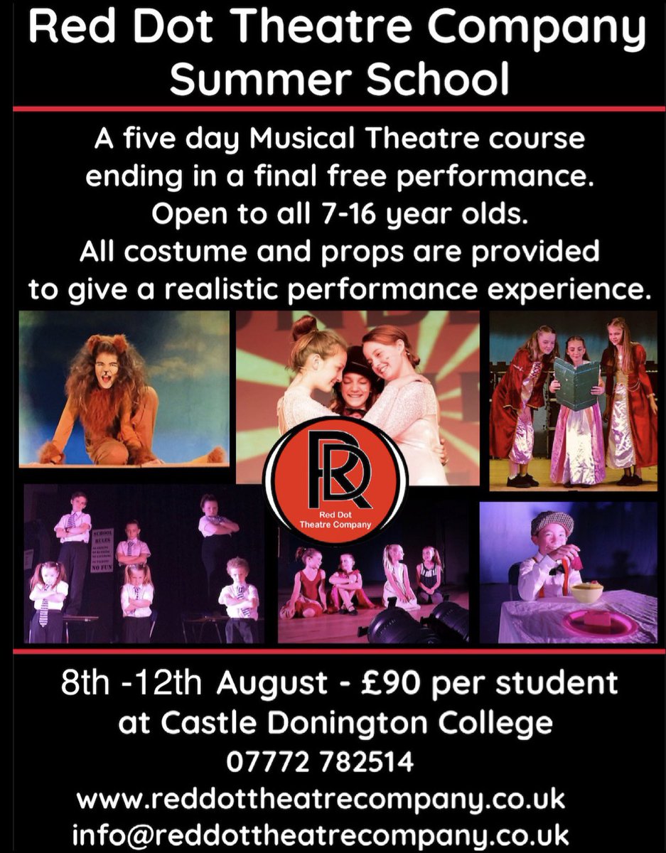 LucyMeakin11's tweet photo. Red Dot Summer School now taking bookings! Hurry limited places available. @CastleDonHour #summerschool #theatreschool #schoolsout #childrensactivities #ApplyNow #learnperformshine https://t.co/ES4PPTcE50