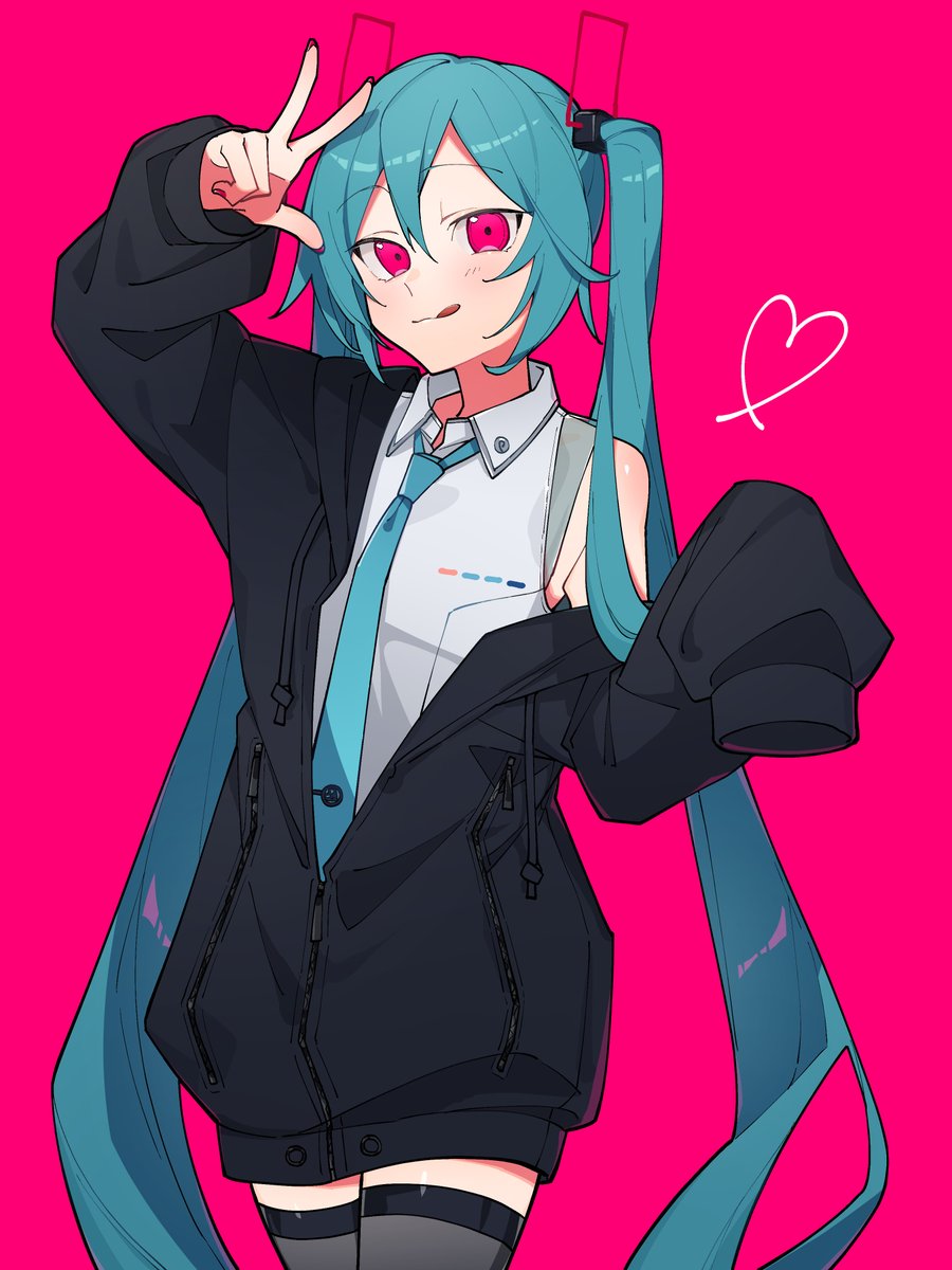 hatsune miku 1girl solo long hair necktie twintails thighhighs sleeves past wrists  illustration images