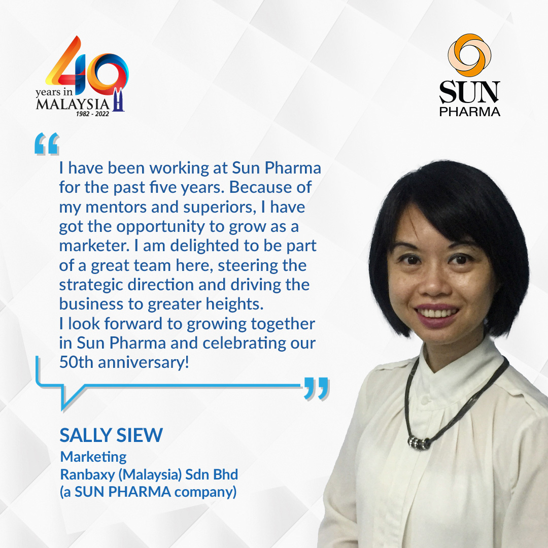 SunPharma_Live's tweet photo. Our aspirations to create a collaborative and nurturing environment have driven our Malaysia team towards 40 successful years. Our colleague Sally Siew shares what has been her driving force at Sun. #SunPharma #WeAreSun #ProudToBeWithSun #40YearsinMalaysia @hcikl https://t.co/3fjzcq8v1K