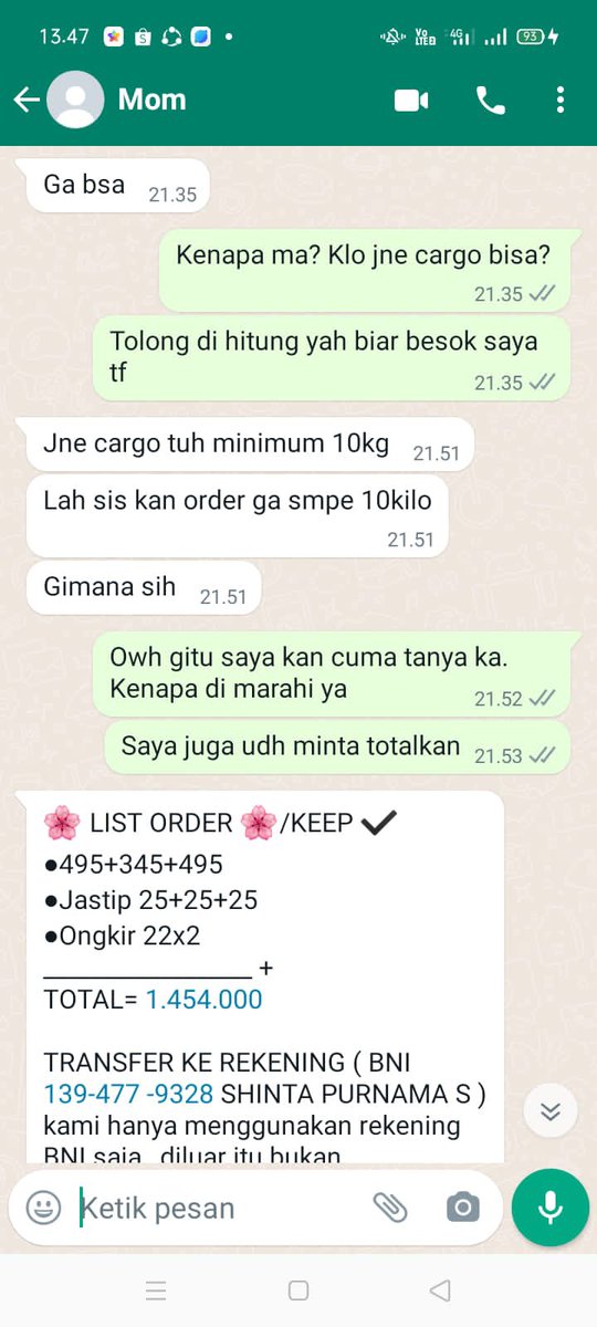 KdMumpuni's tweet photo. Setelah selesai berunding ongkir dan lainlain doi kasih gue totalan, dan harus di transfer ke rekening @BNI atas nama shinta purnama S. Telat 1 hari ga transfer ditagih lagi tanggal 13juni. Mungkn kalian boleh bantu aku menjerat akun bodong ini @buibuksocmed @elwa @BNI @CCICPolri https://t.co/5jhfTpPkFw