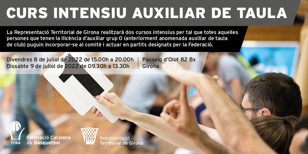 RTGirona's tweet photo. ⛹️‍♀️Nou curs intensiu AUXILIAR DE TAULA

📆 8 de juliol 15h a 20h.
📆 9 de juliol 9.30h a 13.30h.

📍 Passeig d'Olot 82 Bx. Girona https://t.co/YH39NV79Uv