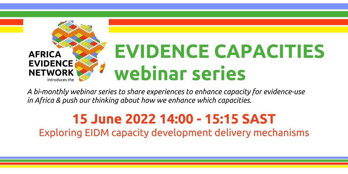 Africa_evidence's tweet photo. 🔛Happening TODAY at 1️⃣4️⃣:0️⃣0️⃣ SAST

Join the penultimate #EvidenceCapacities webinar to explore different capacity development delivery mechanisms to enhance #evidenceuse in conversation with #EIDMchampions moderated by @profsandyoliver 
 
💻Register NOW: https://t.co/qysDRNcX8U https://t.co/uG8SOgeWbR