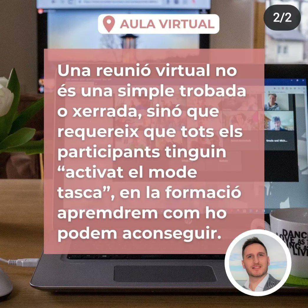 cvanoosterzee's tweet photo. Curs semi-presencial sobre com gestionar reunions virtuals amb èxit que imparteixo amb @formacio_FECC 30 juny, 1, 5, 7, 8 juliol 2022.
Enllaç: https://t.co/Hrz7OFYw8V
Celebrem les reunions virtuals!
#formacio #softskills #habilitats #reunions https://t.co/pREdjdkgi0