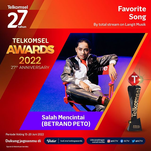 LangitMusik's tweet photo. Vote @PetoOnsu di nominasi “Favorite Song” #TelkomselAwards2022!

Cara vote ada 2 di media sosial @SCTV dan di aplikasi Vidio atau klik https://t.co/vfZhYPXv3G https://t.co/6U4BubWXr2